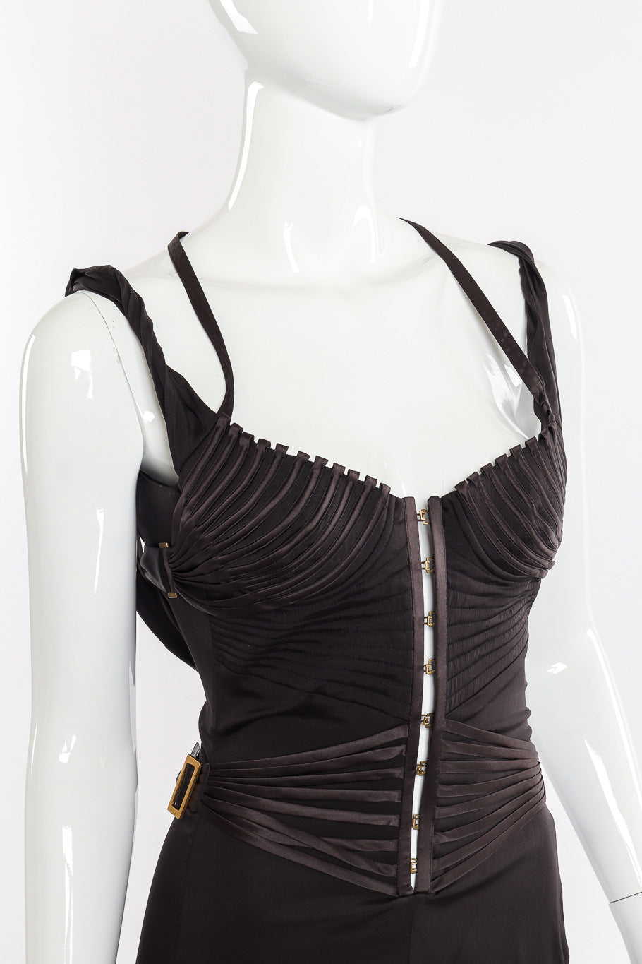 Gucci 2003 F/W Silk Corset Dress front view on mannequin closeup @Recessla
