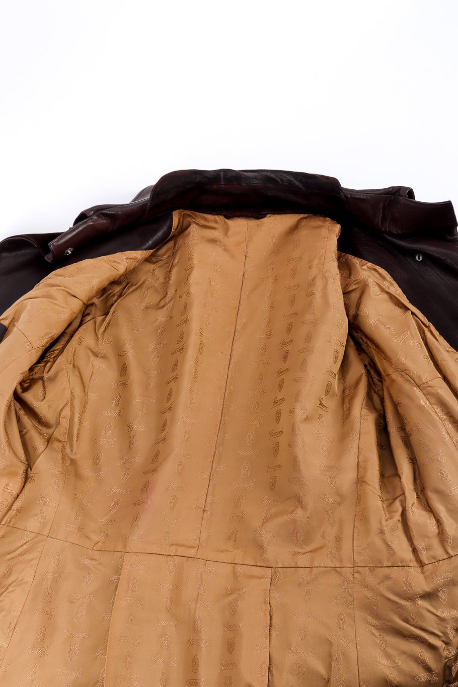 Vintage Gucci Suede and Leather Coat view of lining @recessla