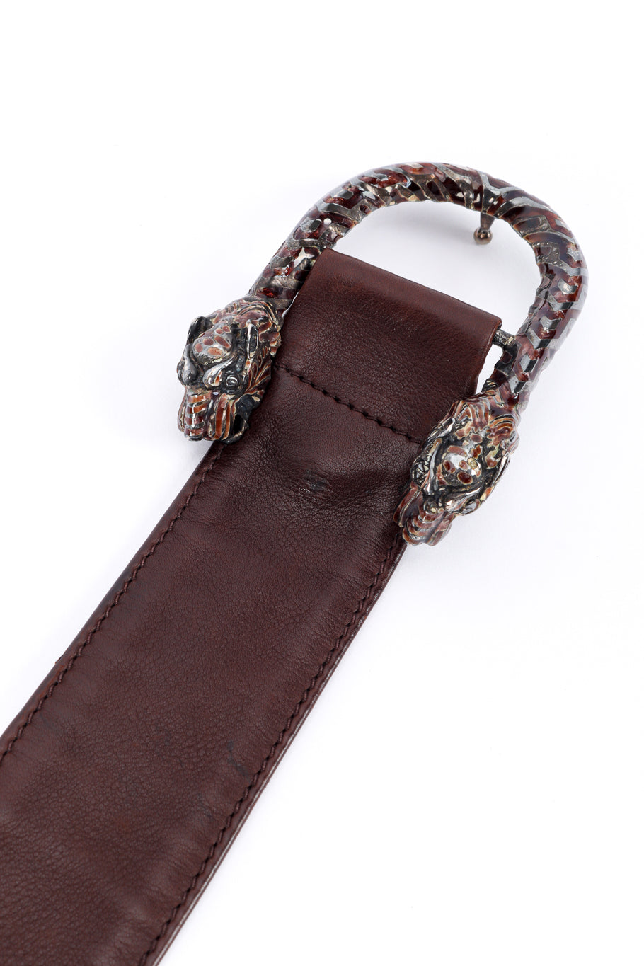Vintage Gucci Suede and Leather Coat belt buckle front @recessla