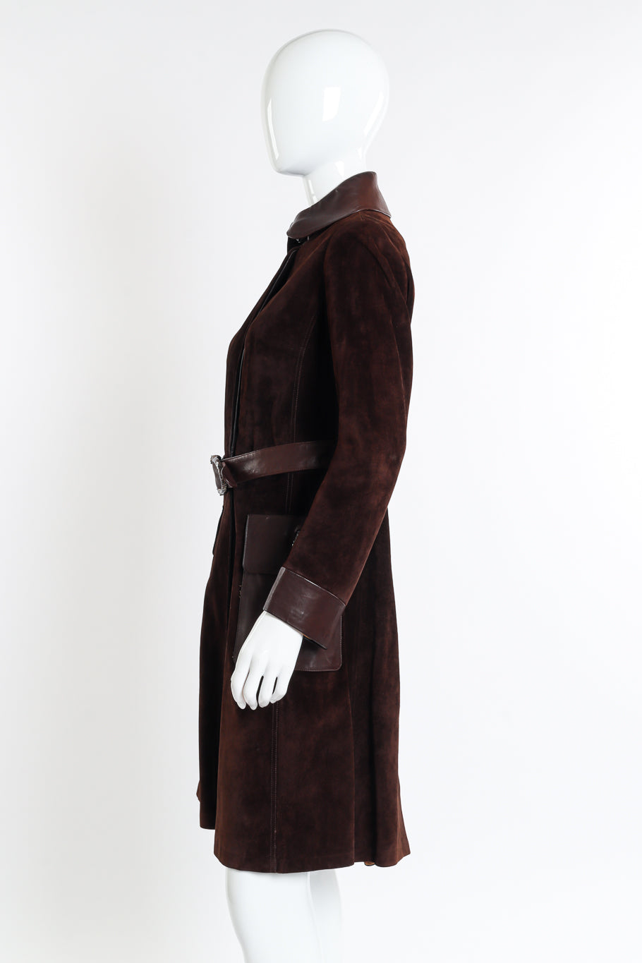 Vintage Gucci Suede and Leather Coat side on mannequin @recessla