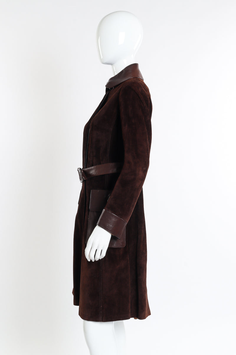 Vintage Gucci Suede and Leather Coat side on mannequin @recessla