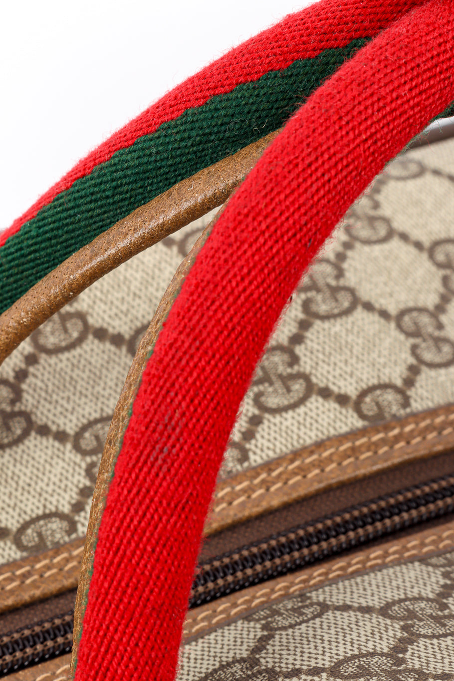 Vintage Gucci Monogram Suitcase handle wear closeup @recess la