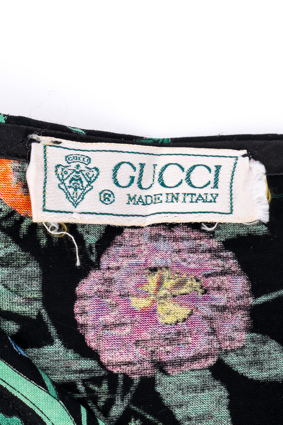Vintage Gucci Botanical Motif Top label closeup @Recessla