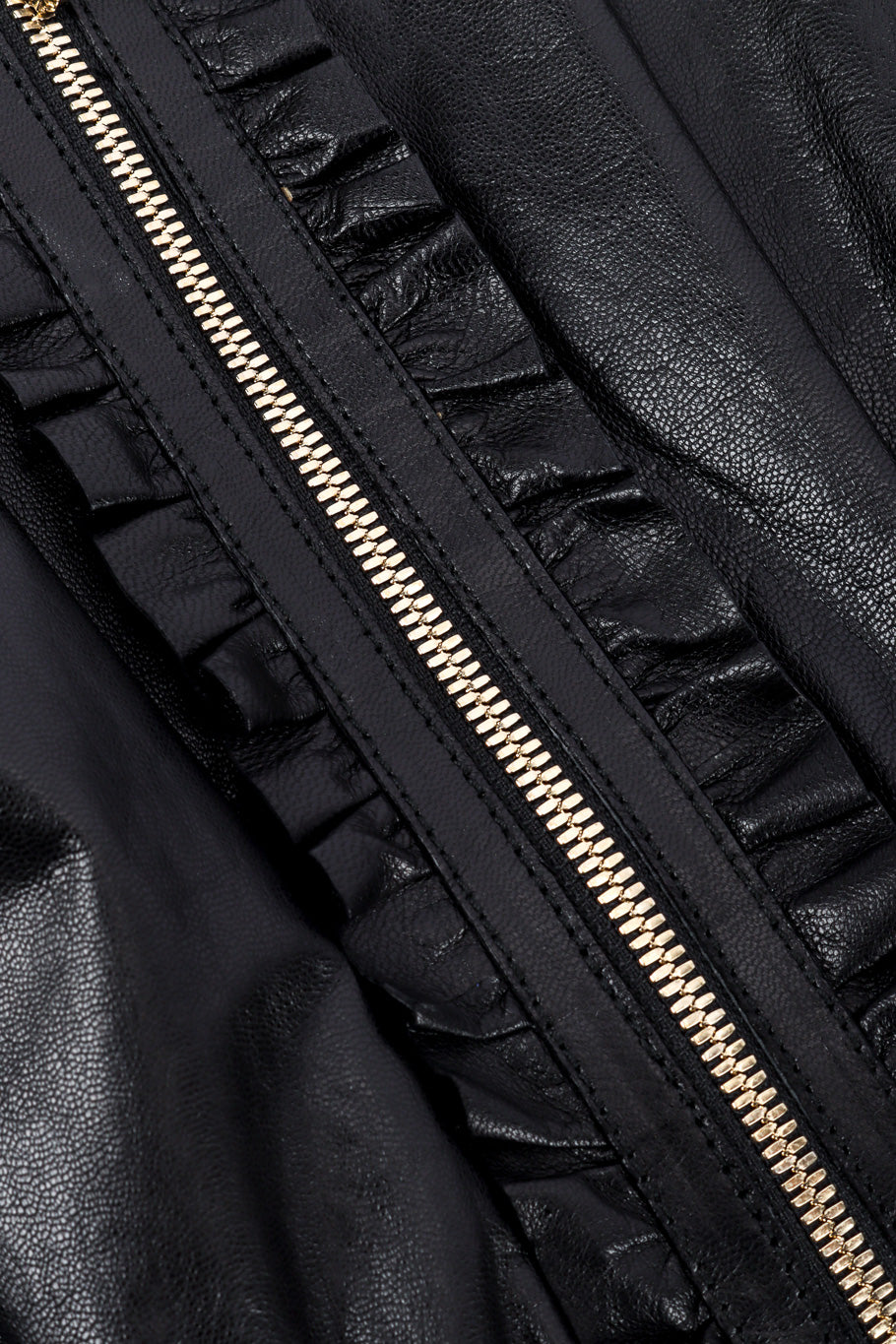 Gucci Leather Ruffle Top front zip and ruffle closeup @Recessla