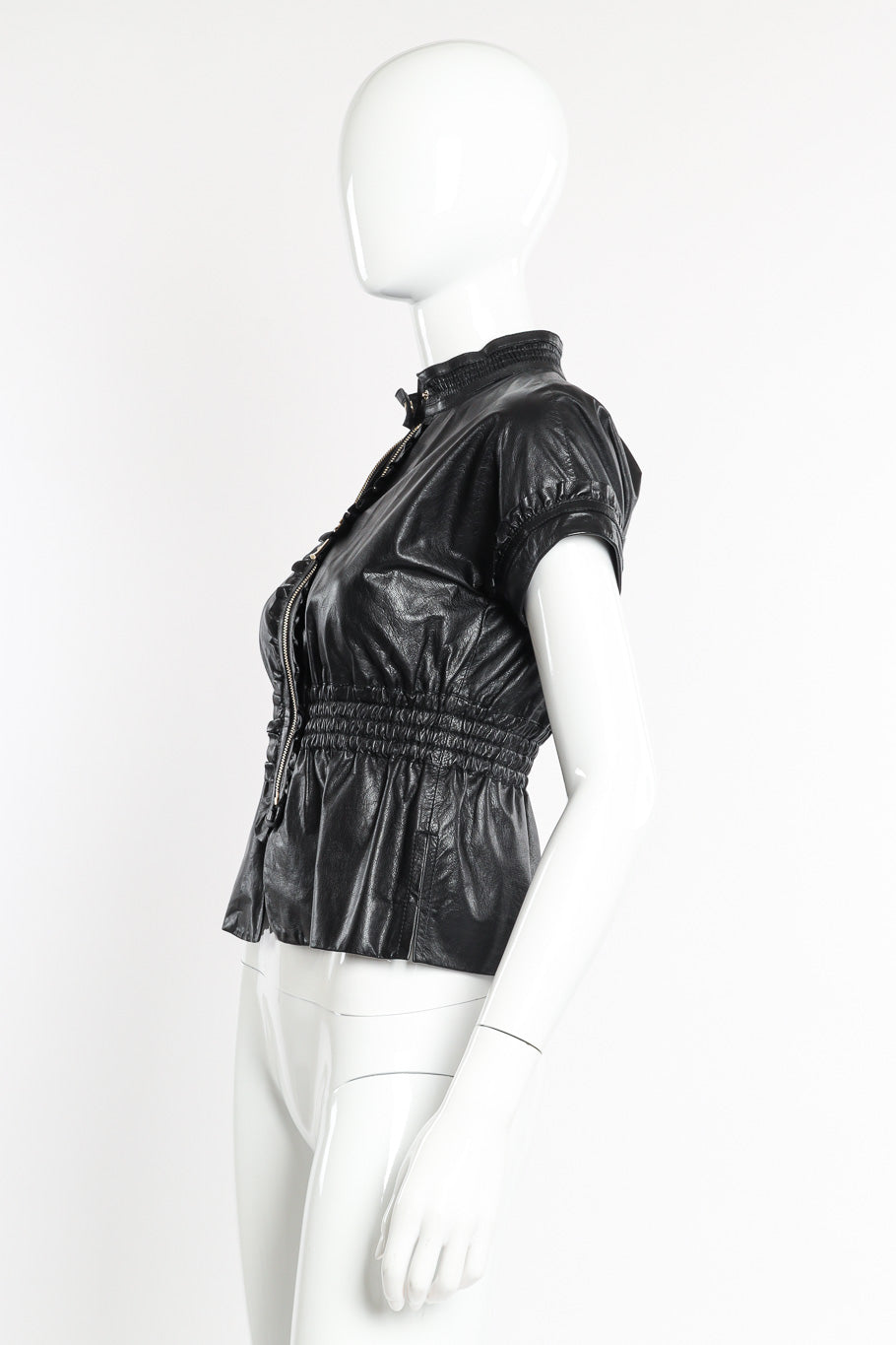 Gucci Leather Ruffle Top side view on mannequin @Recessla