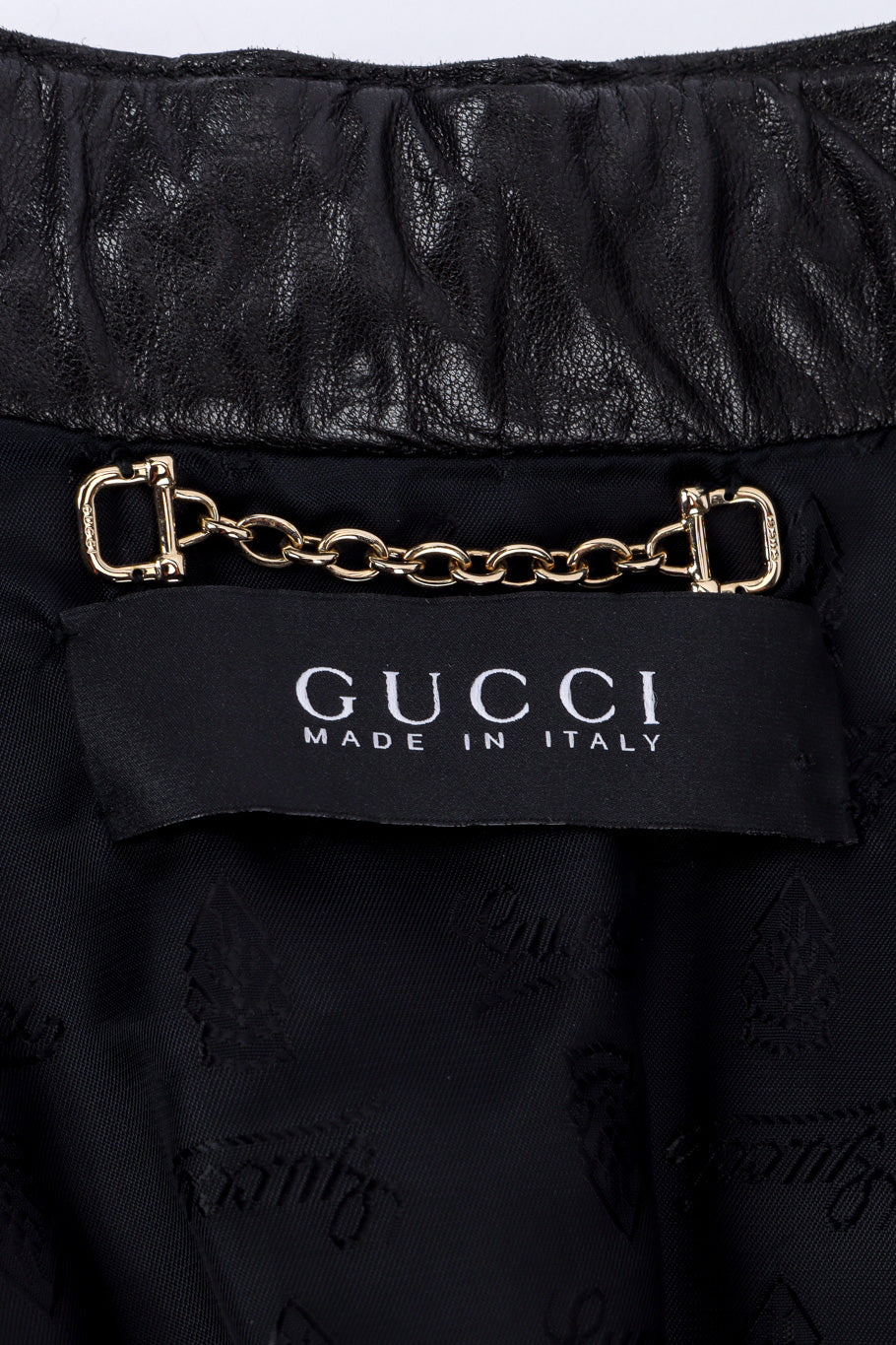 Gucci Leather Ruffle Top signature label closeup @Recessla