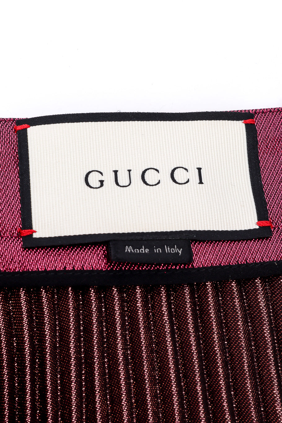 Gucci Metallic Accordion Pleat Skirt label closeup @Recessla