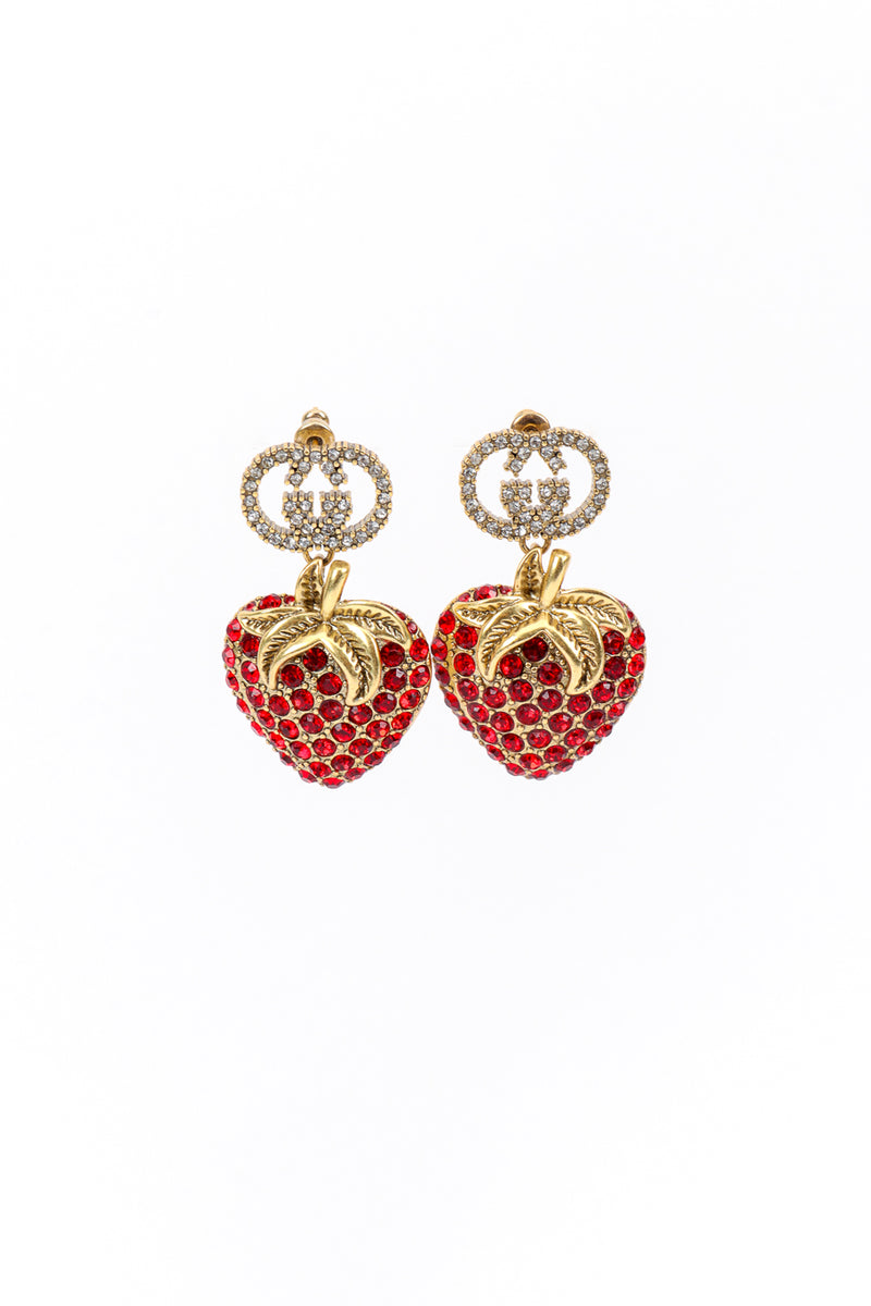 Gucci Crystal Strawberry Drop Earrings front @recess la