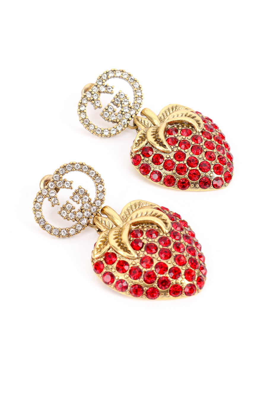 Gucci Crystal Strawberry Drop Earrings front closeup @recess la