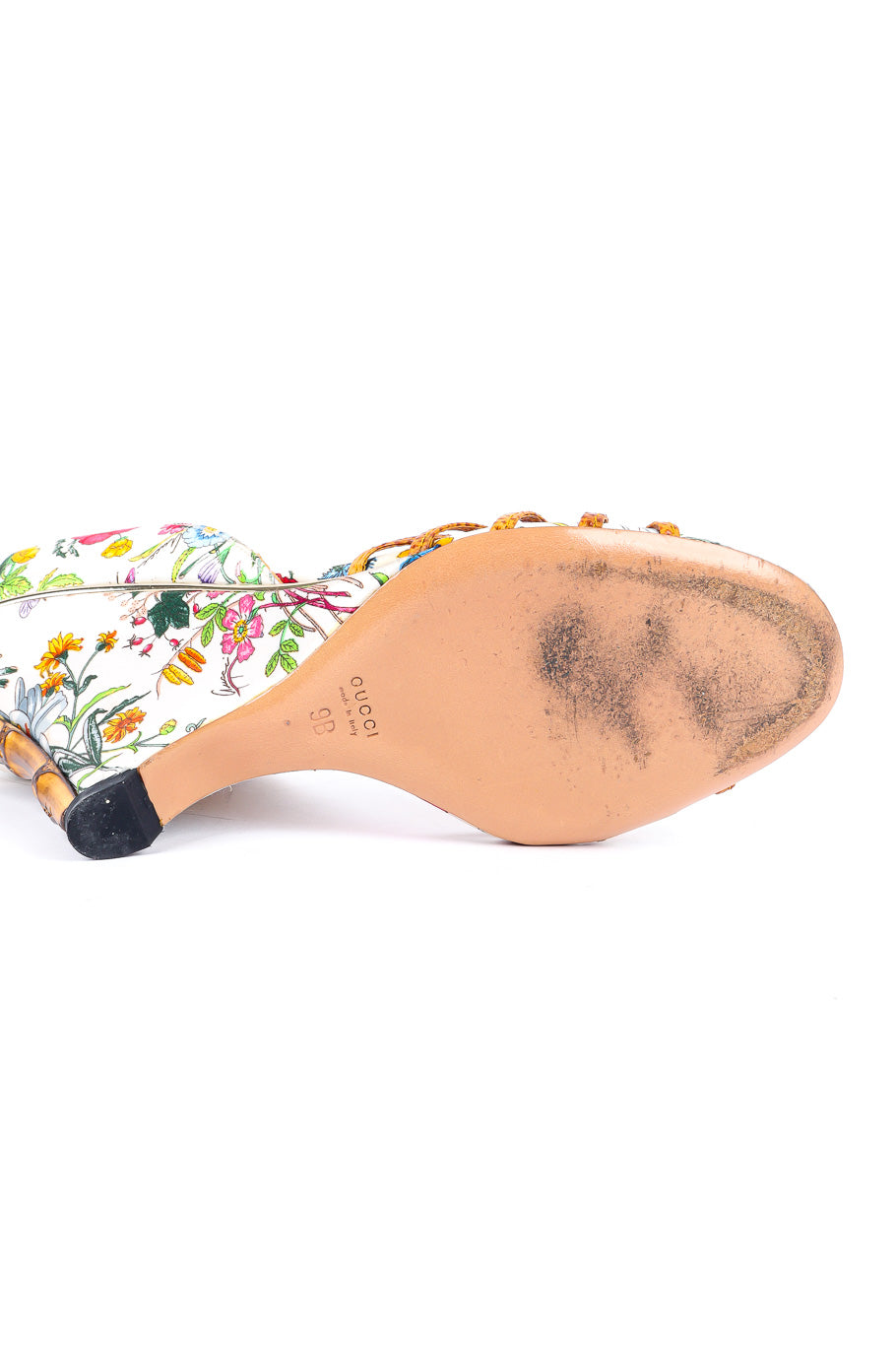Gucci floral print bamboo wedge sandal sole scuffs @recessla