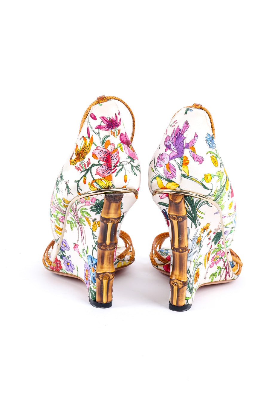 Gucci floral print bamboo wedge sandal product shot back heel @recessla