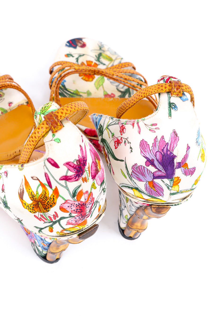 Gucci floral print bamboo wedge sandal product shot @recessla