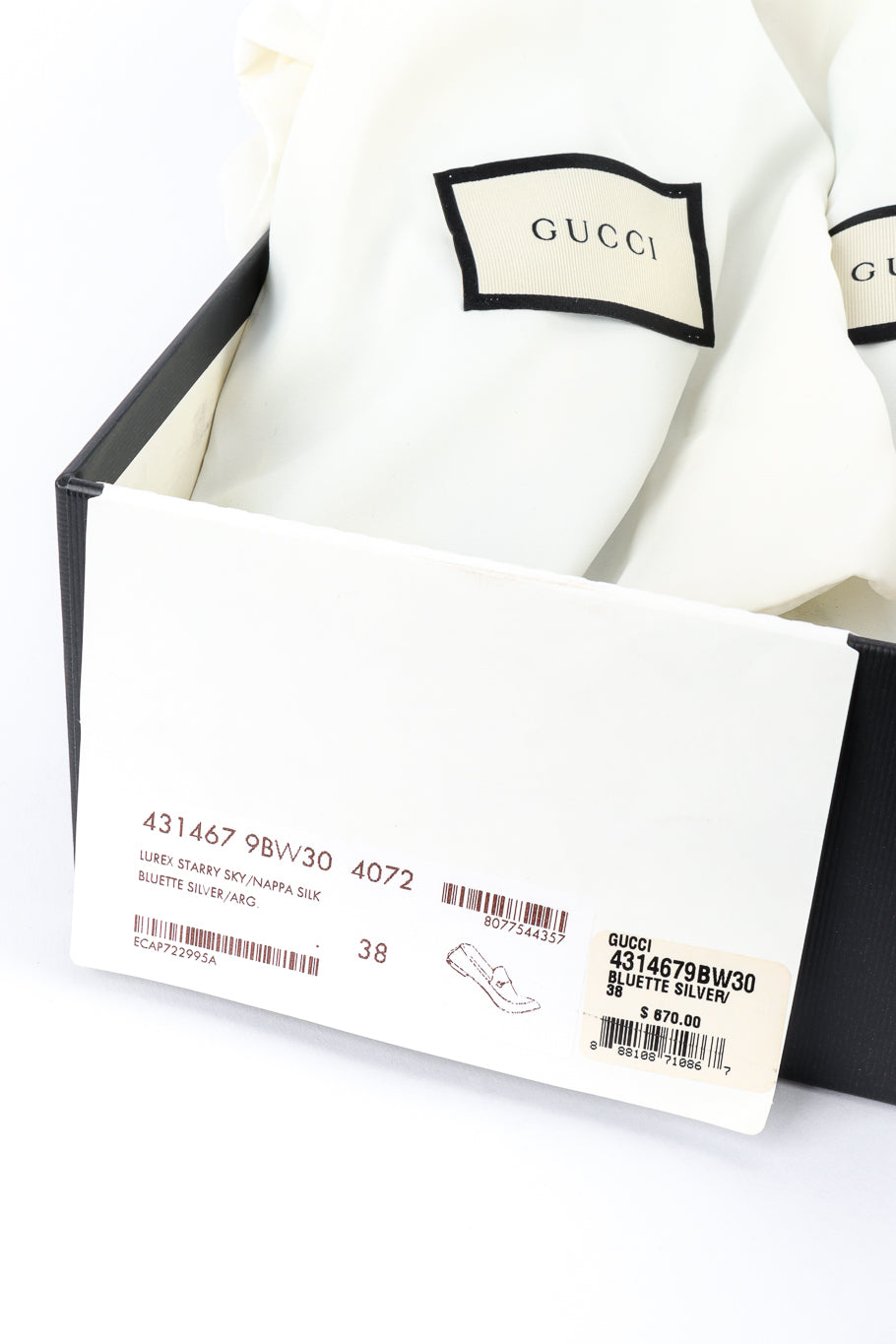 Gucci Starry Sky Lurex Loafers box details @recess la