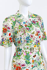 Vintage Gucci Flora Print Wrap Dress front closeup on mannequin @recess la