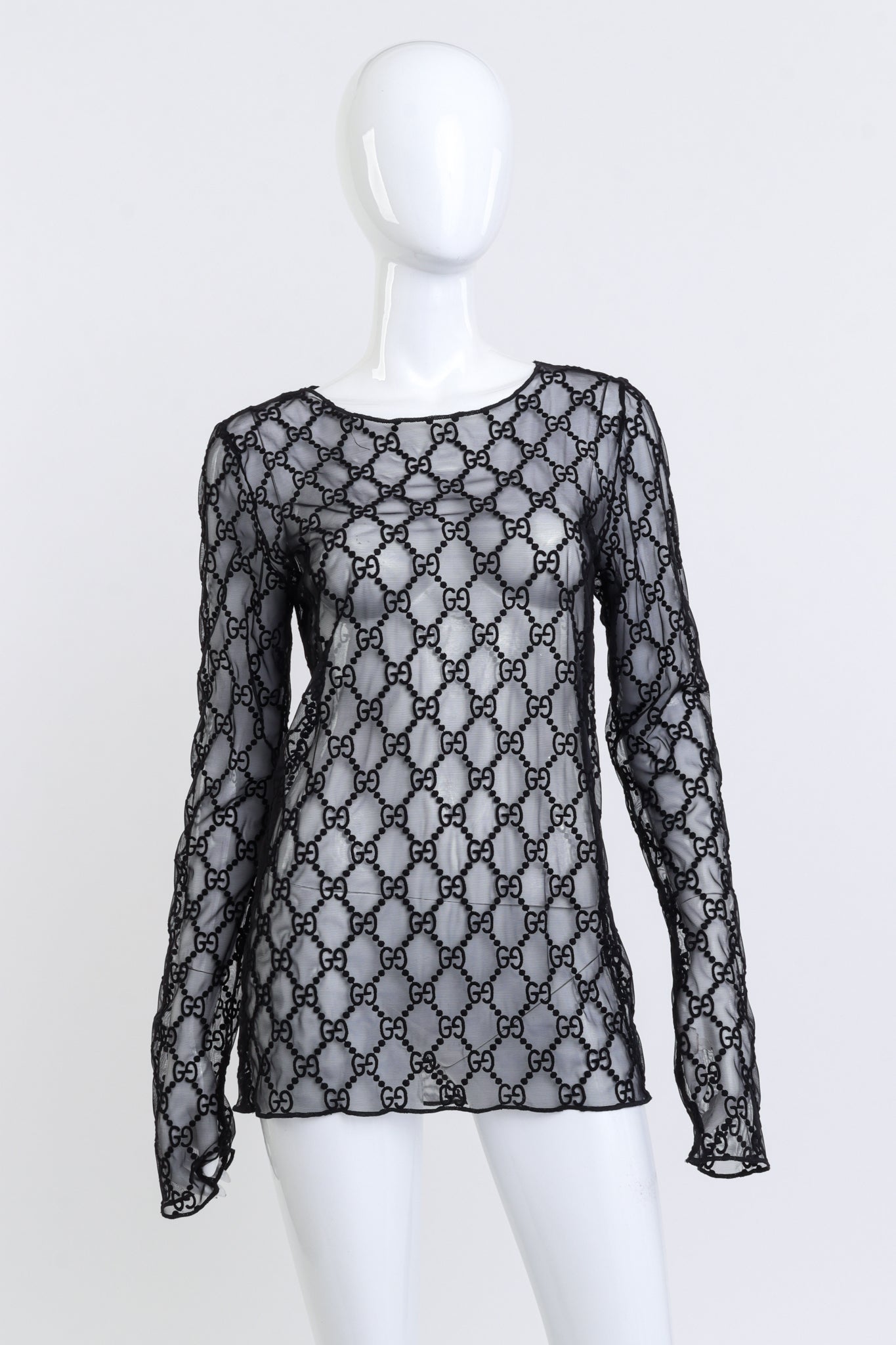 Gucci GG Diamond Knit Tulle Top front on mannequin @recess la