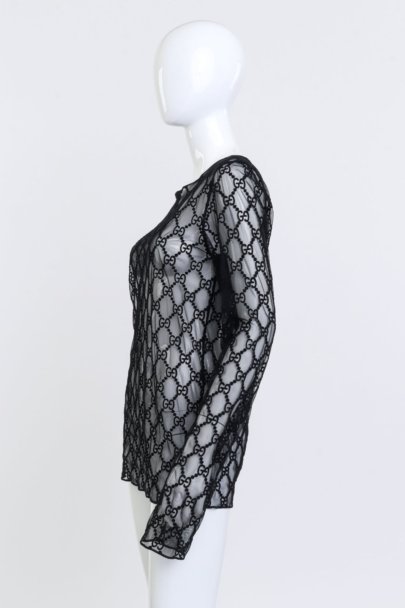 Gucci GG Diamond Knit Tulle Top side on mannequin @recess la