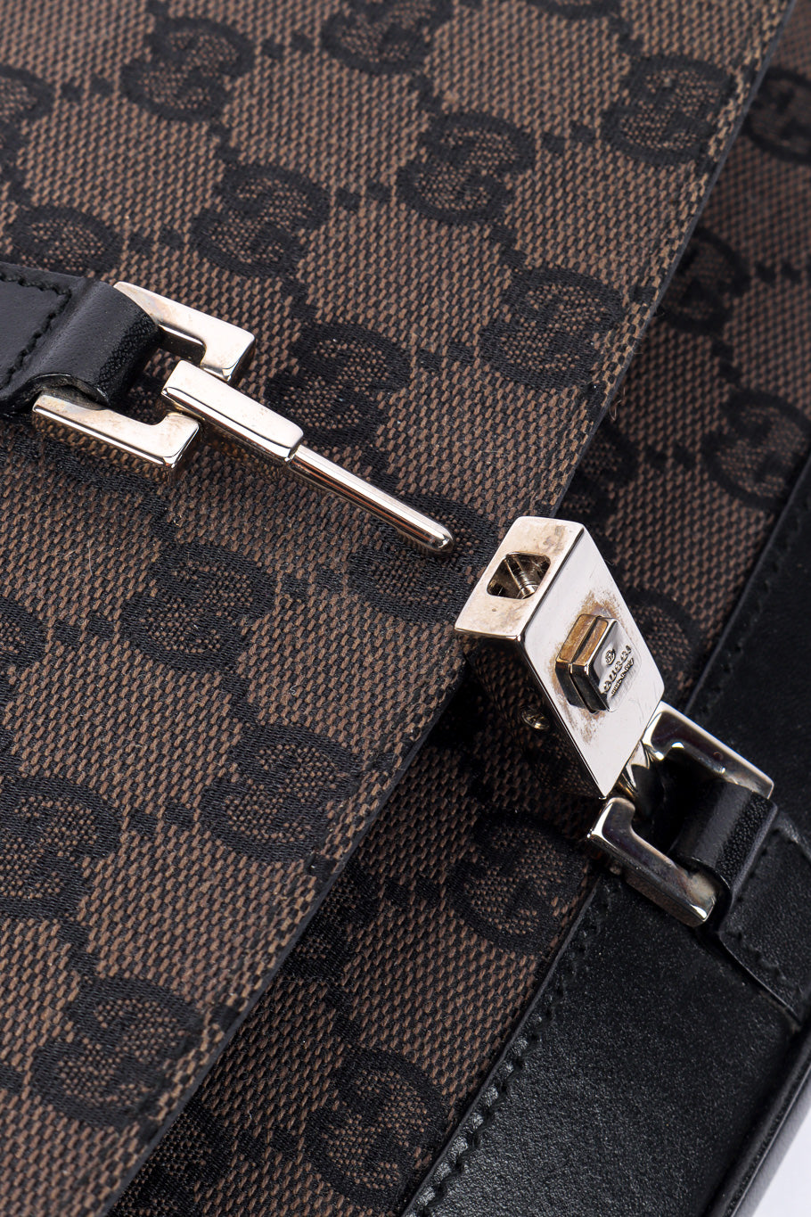 GG Monogram Jackie Shoulder Bag by Gucci on white background clasp unclasped @recessla
