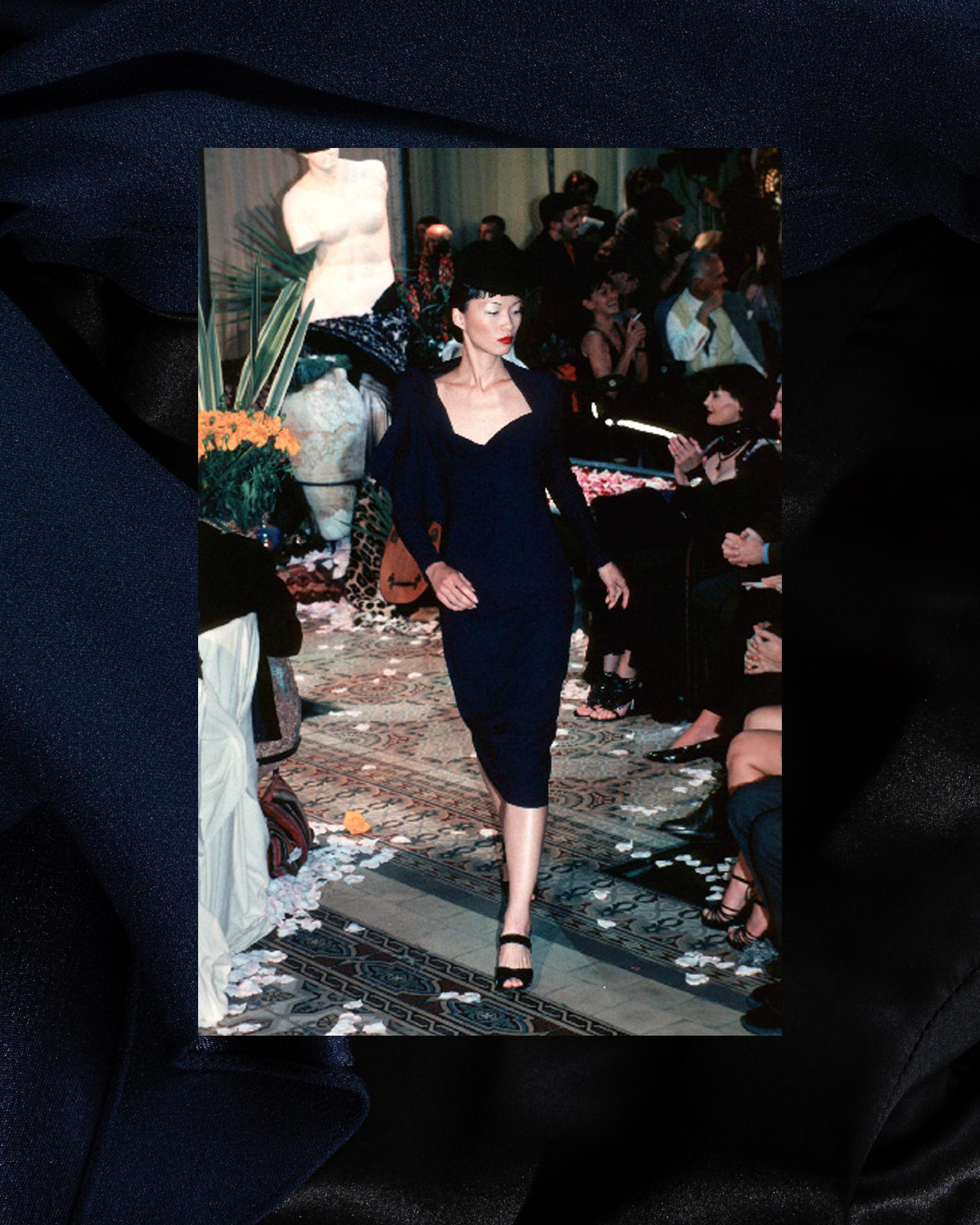 Vintage John Galliano 1999 S/S Draped Jacket and Skirt Set on runway model @recessla