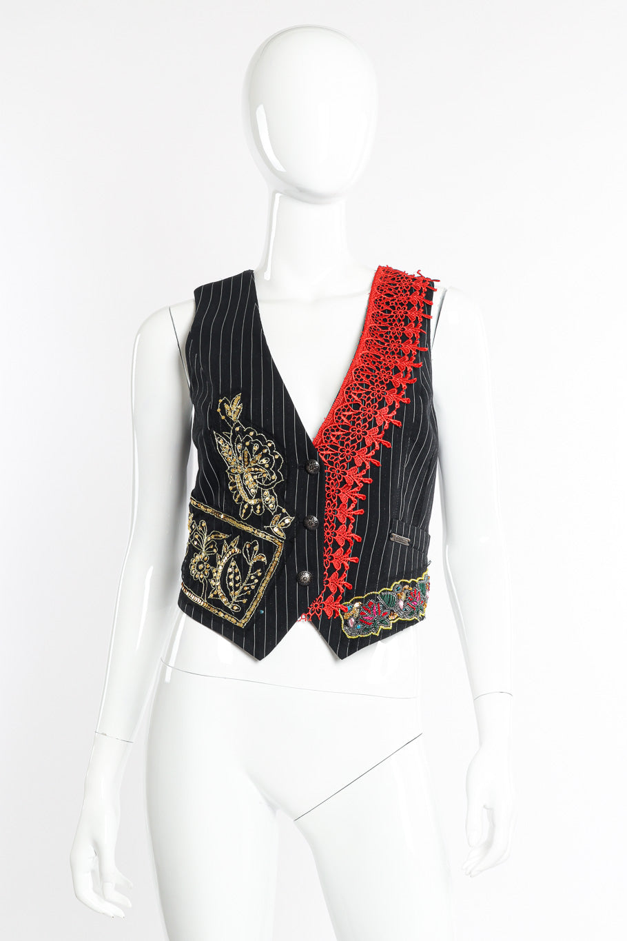 Pinstripe vest by John Galliano on mannequin @recessla