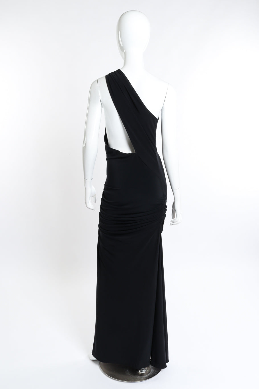 Vintage Janine Ruched One Shoulder Dress back on mannequin @recess la
