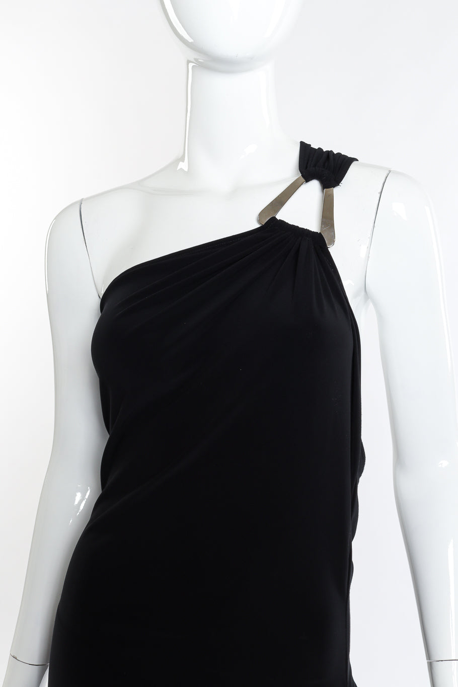 Vintage Janine Ruched One Shoulder Dress front on mannequin closeup @recess la
