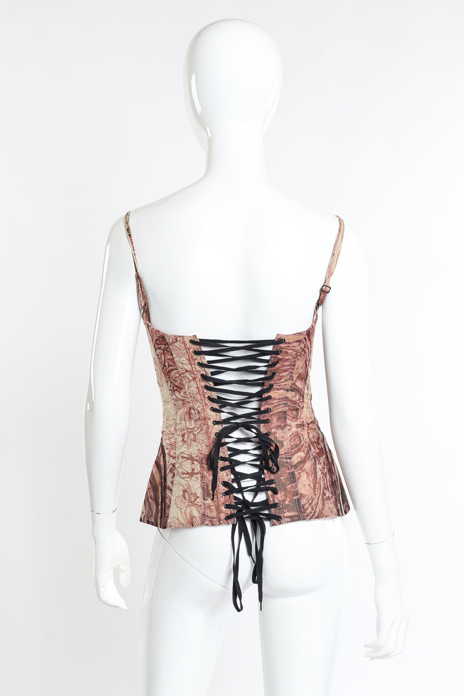 Silk Chiffon Rococo Corset Top by Jean Paul Gaultier on mannequin back @recess LA