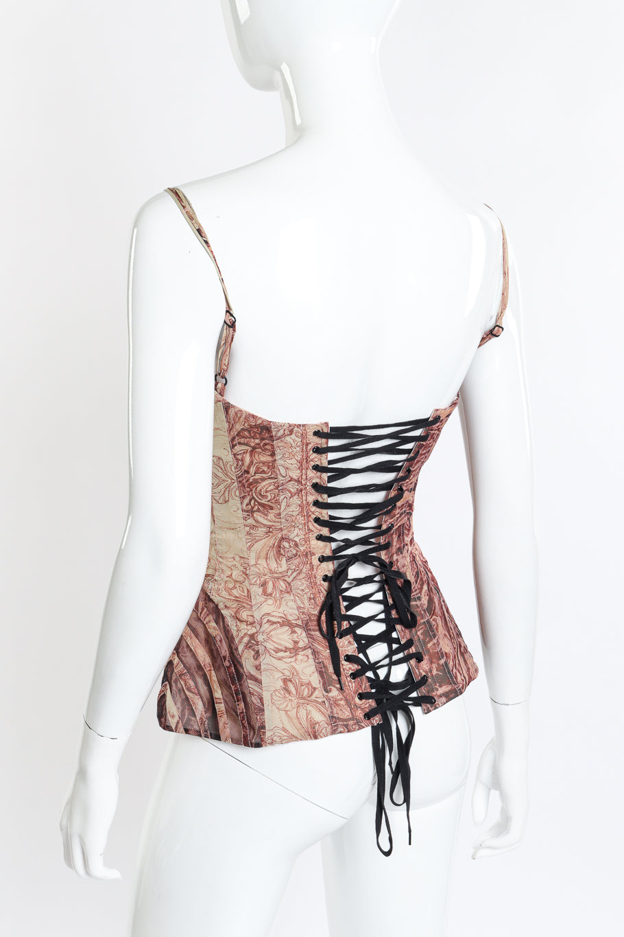 Silk Chiffon Rococo Corset Top by Jean Paul Gaultier on mannequin back close @recess LA