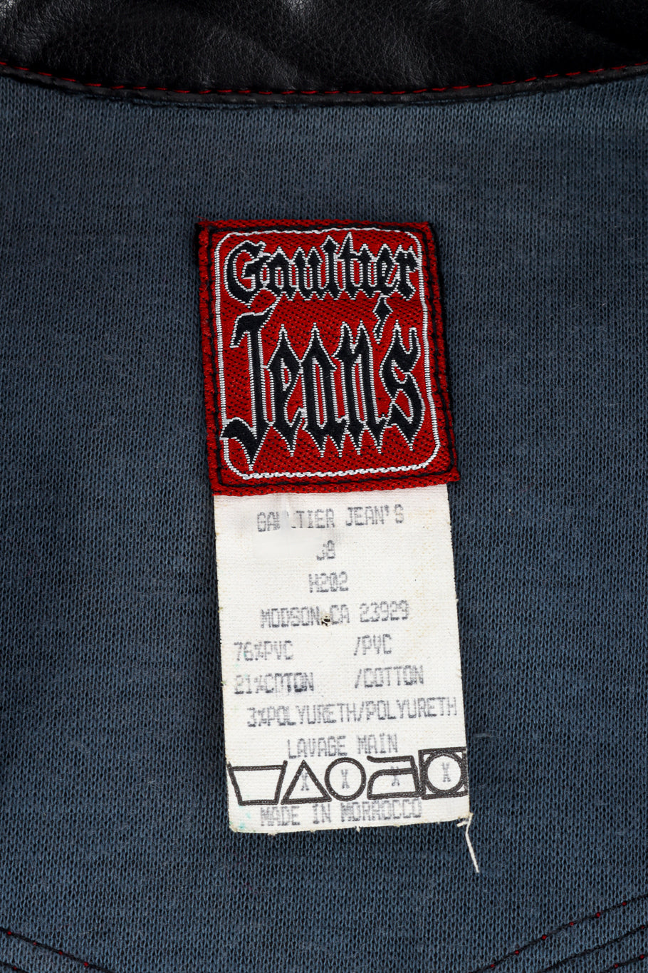 Vintage Jean Paul Gaultier Jeans PVC Western style jacket close up label care instructions @Recess LA