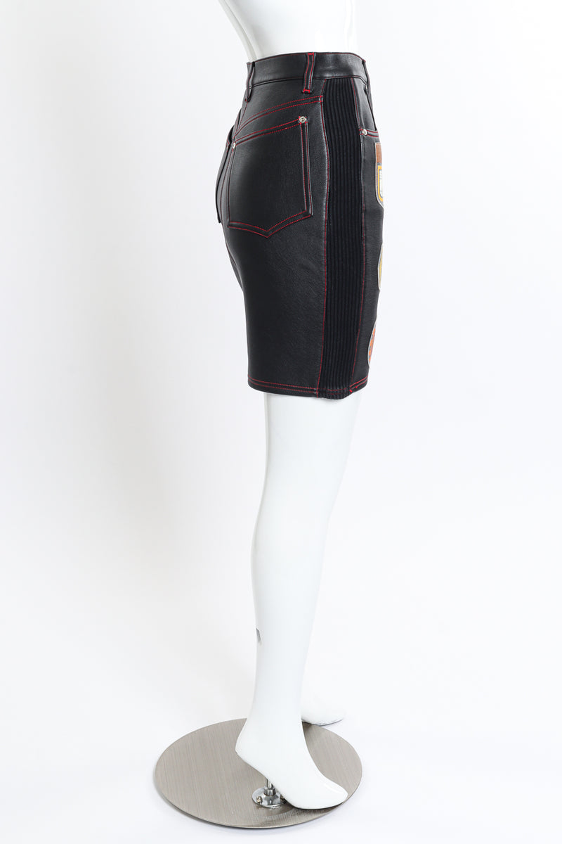 Junior Gaultier Patchwork Faux Leather Skirt side on mannequin @recess la