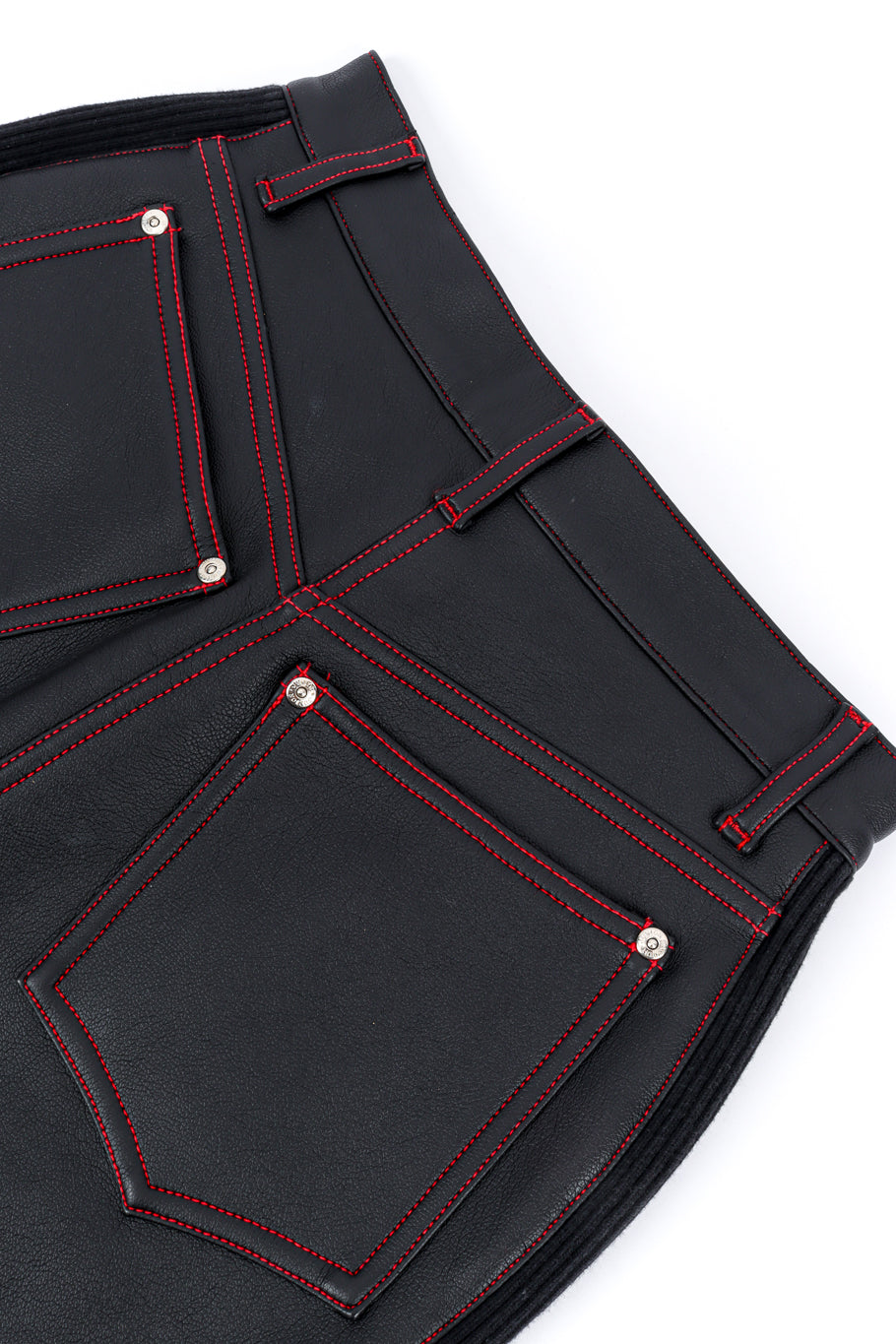 Junior Gaultier Patchwork Faux Leather Skirt back pocket closeup @recess la