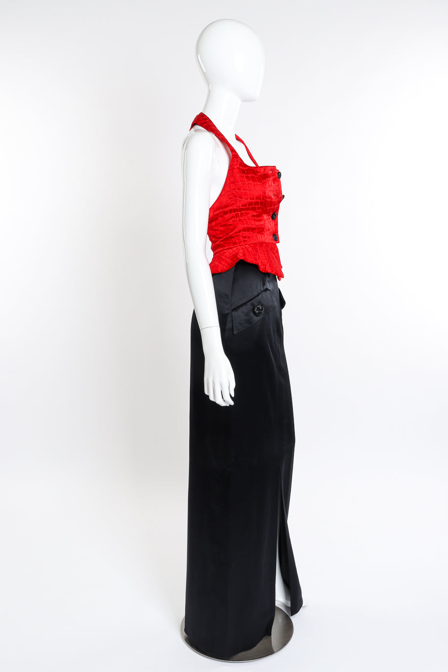 Vintage Geoffrey Beene Peplum Vest and Maxi Skirt Set side on mannequin @recessla