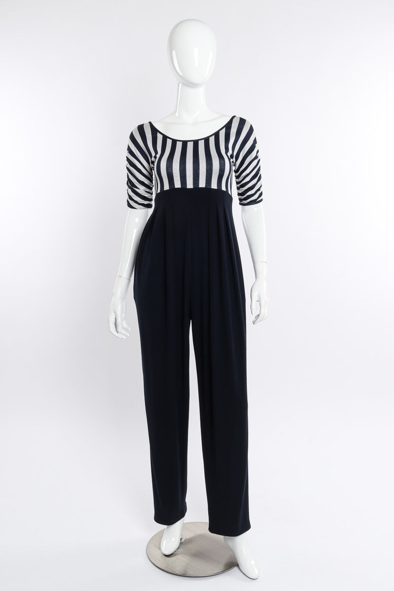 Vintage Geoffrey Beene Striped Jumpsuit front view on mannequin @Recessla