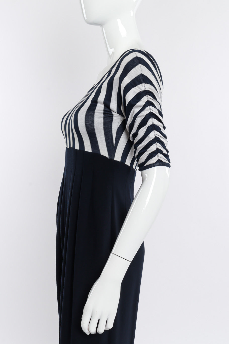 Vintage Geoffrey Beene Striped Jumpsuit side view on mannequin closeup @Recessla