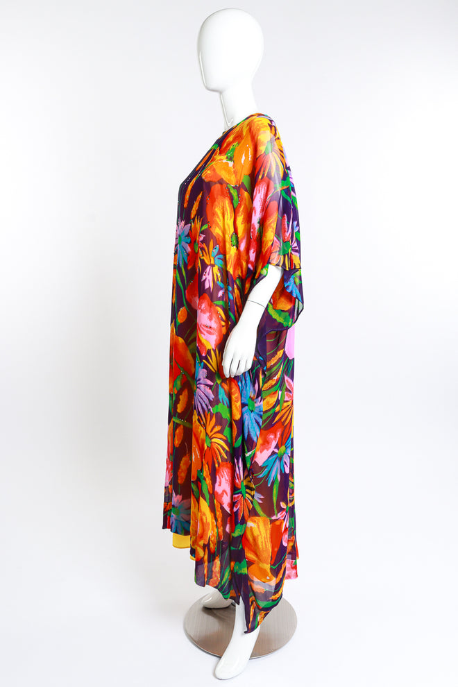 Vintage Georgie Keyloun Floral Chiffon Rhinestone Caftan side on mannequin @recess la