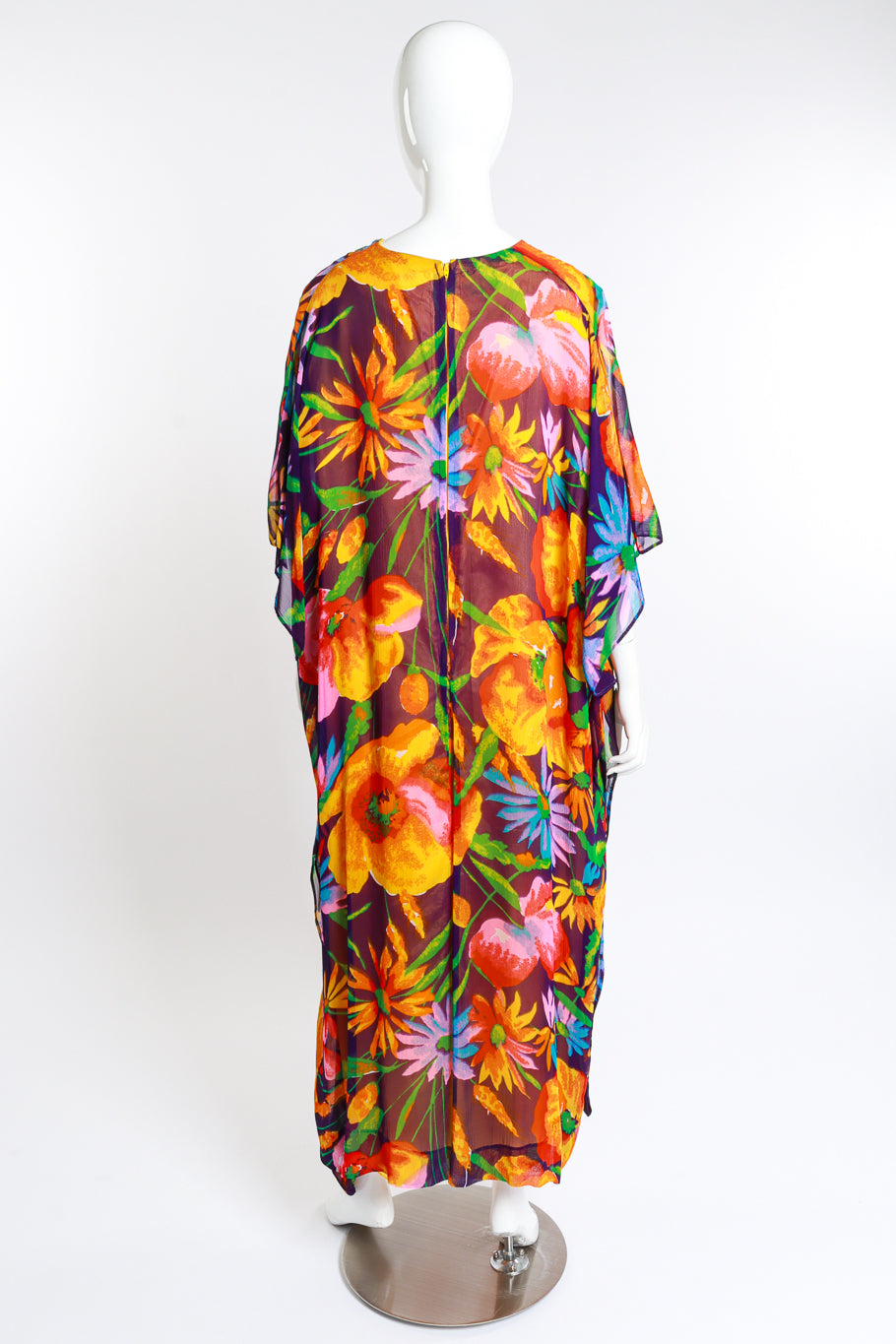 Vintage Georgie Keyloun Floral Chiffon Rhinestone Caftan back on mannequin @recess la