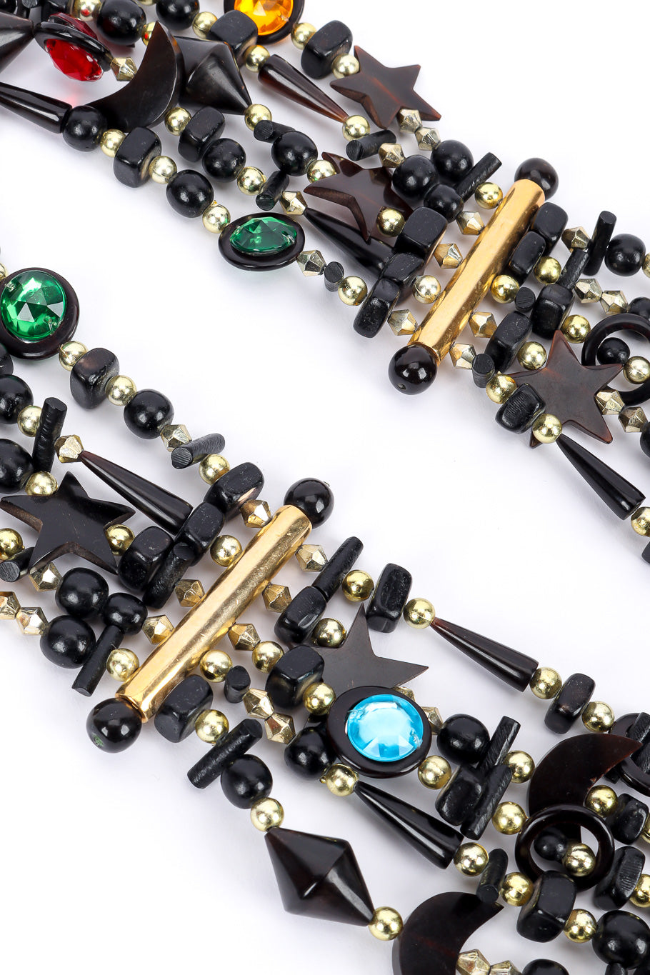 Vintage Gerda Lynggard 5 Strand Celestial Collar Necklace bead and connector hardware closeup @Recessla