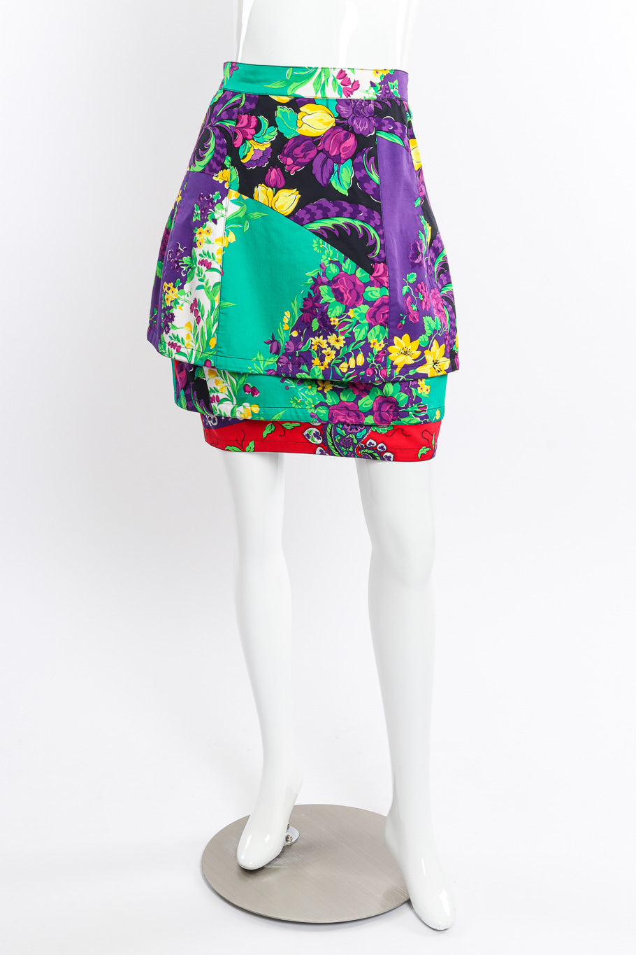 Vintage Gianni Versace Floral Cotton Tier Skirt front view on mannequin @Recessla