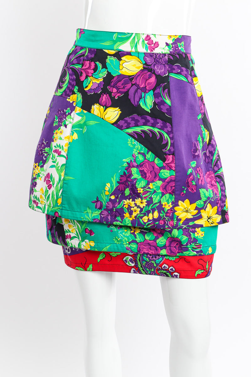 Vintage Gianni Versace Floral Cotton Tier Skirt front view on mannequin closeup @Recessla
