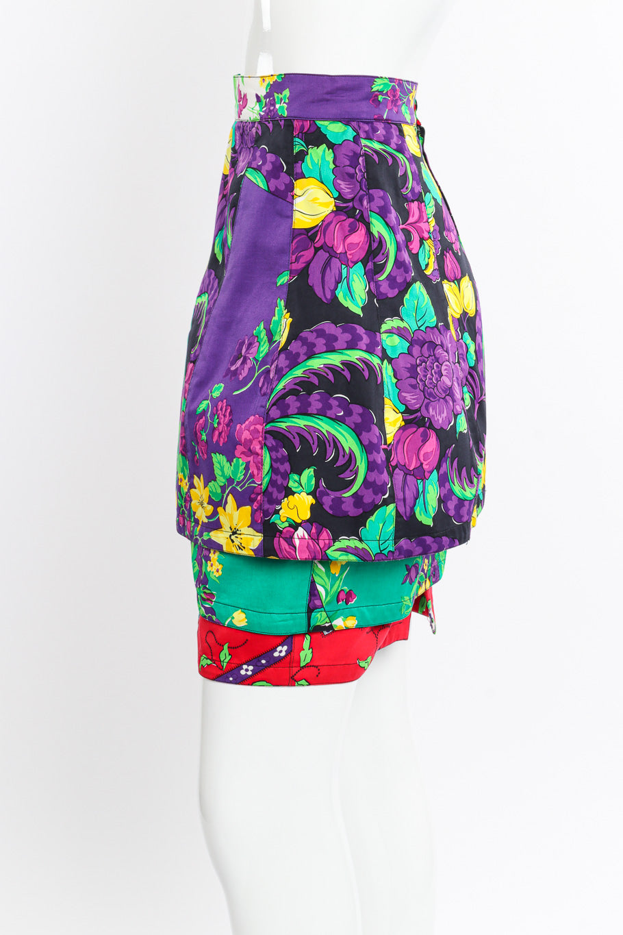 Vintage Gianni Versace Floral Cotton Tier Skirt side view on mannequin @Recessla