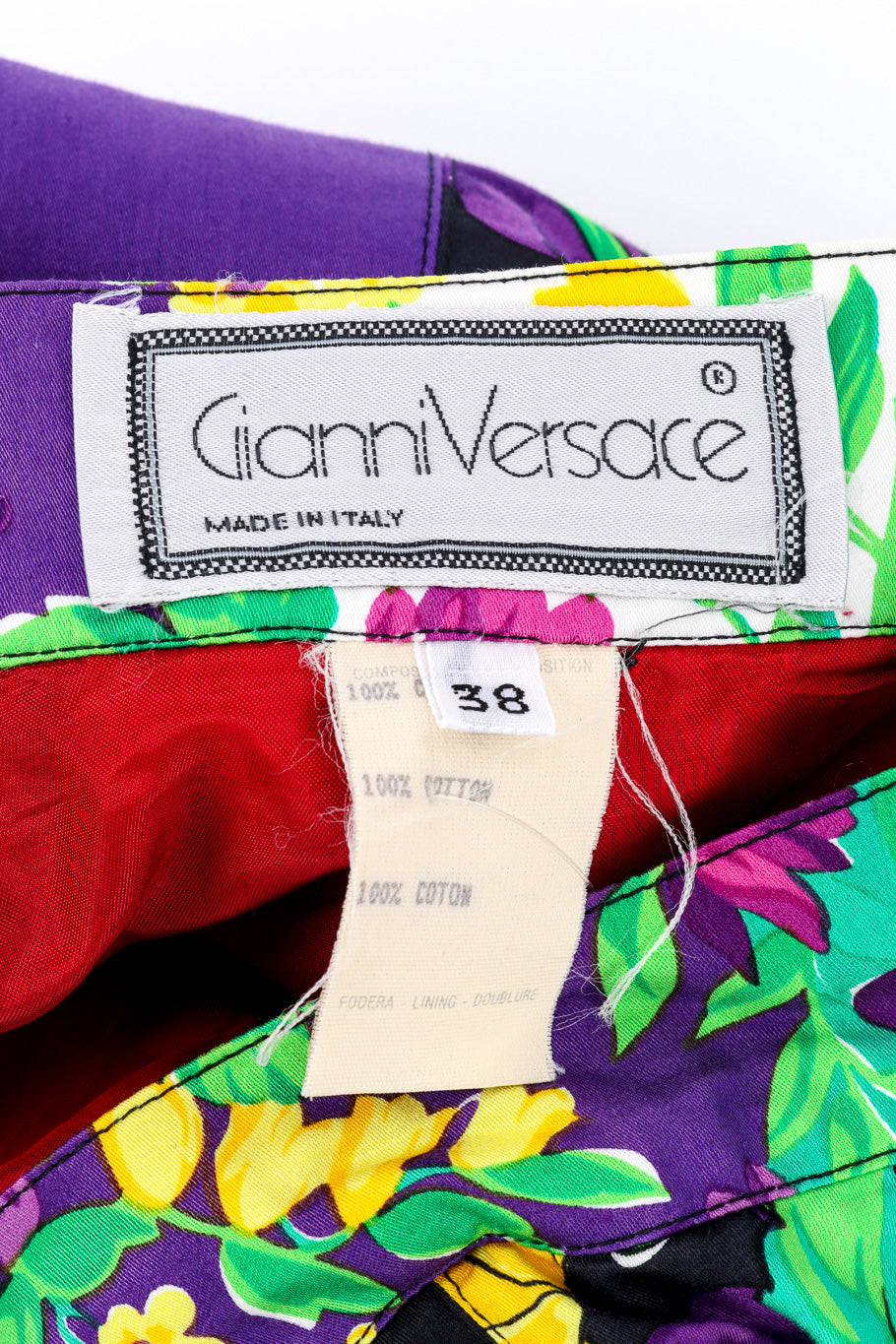 Vintage Gianni Versace Floral Cotton Tier Skirt signature label closeup @Recessla