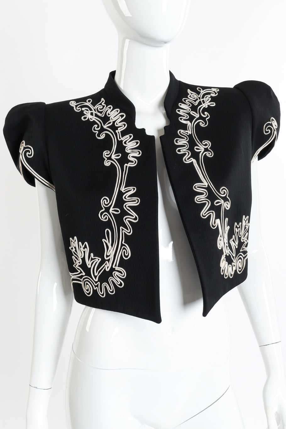 Vintage Givenchy Couture Soutache Matador Jacket front on mannequin closeup @recessla