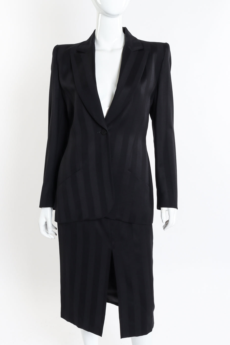 Vented Wool Stripe Blazer & Skirt Suit by Givenchy on mannequin front close @recessla