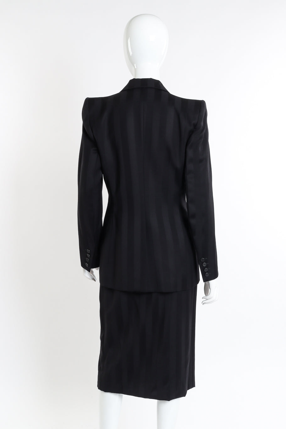 Vented Wool Stripe Blazer & Skirt Suit by Givenchy on mannequin back @recessla
