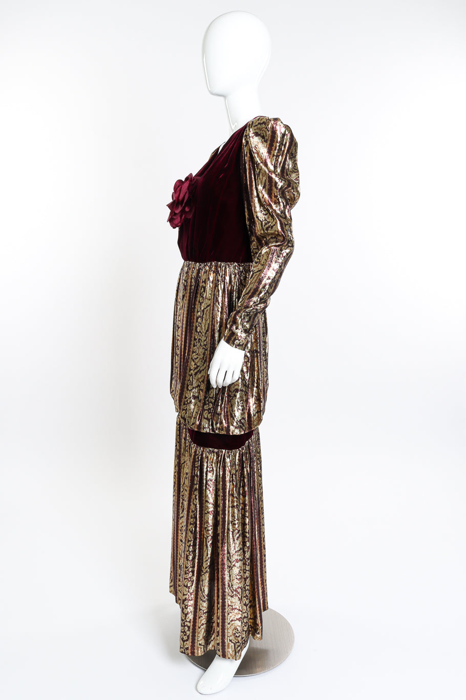 Velvet Tiered Metallic Gown on mannequin side @recess la
