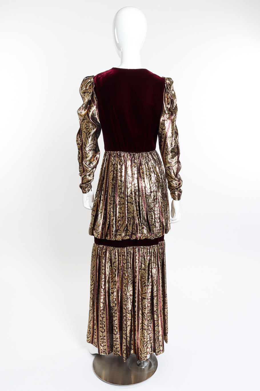 Velvet Tiered Metallic Gown on mannequin back @recess la