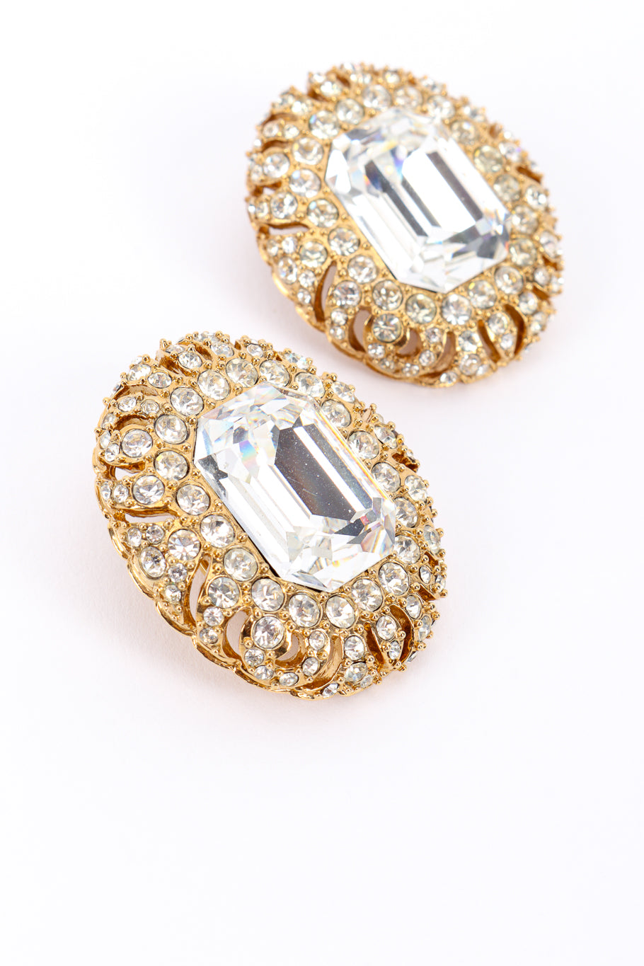 Vintage Givenchy Oval Crystal Gem Earrings front 3/4 closeup @recessla