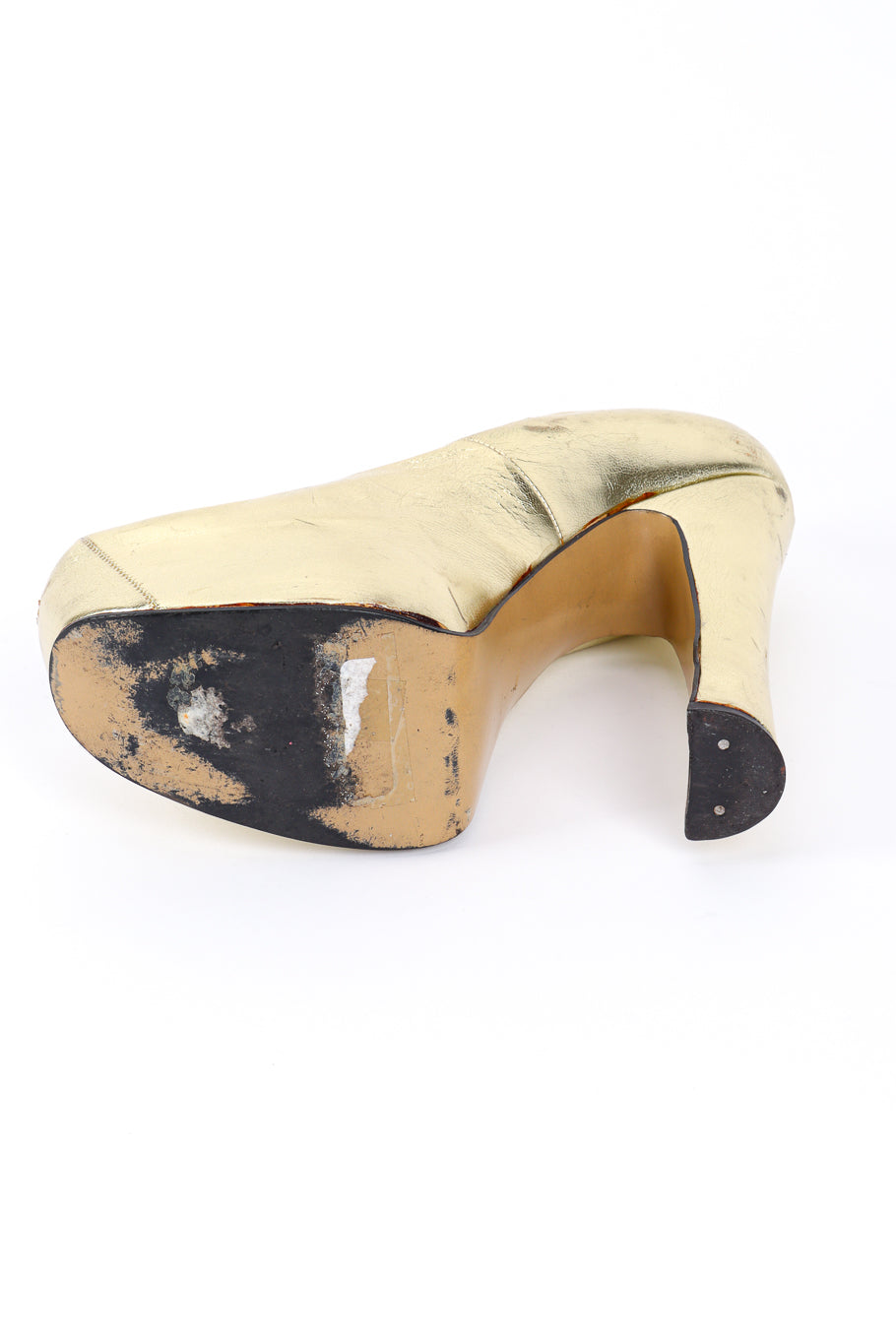 Vintage Vivienne Westwood 1993 F/W Metallic Gold Elevated Court Shoe right shoe outsole @recessla 