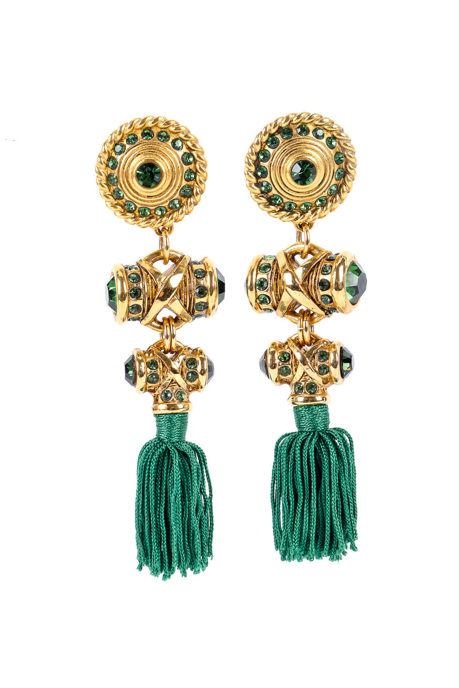 Vintage Claire Deve Byzantine Tassel Drop Earrings front view @Recessla