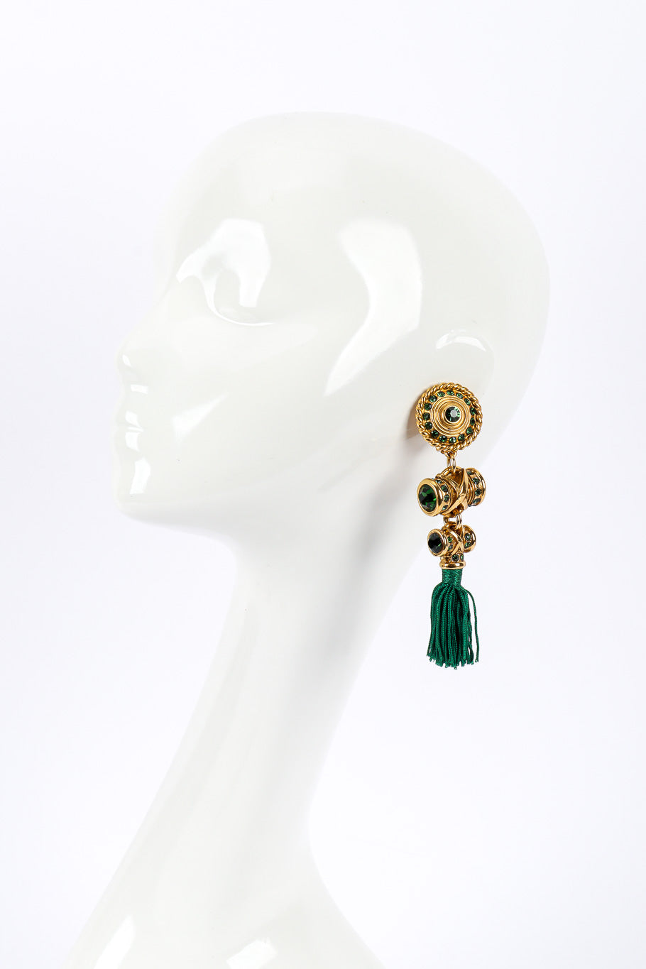 Vintage Claire Deve Byzantine Tassel Drop Earrings on mannequin @Recessla