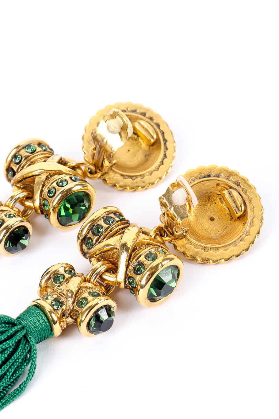 Vintage Claire Deve Byzantine Tassel Drop Earrings clip closeup @Recessla